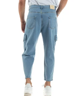 Jeans Uomo Cargo Straight Fit Pantaloni Tasconi Denim Chiaro BlackSunday-JS1041A
