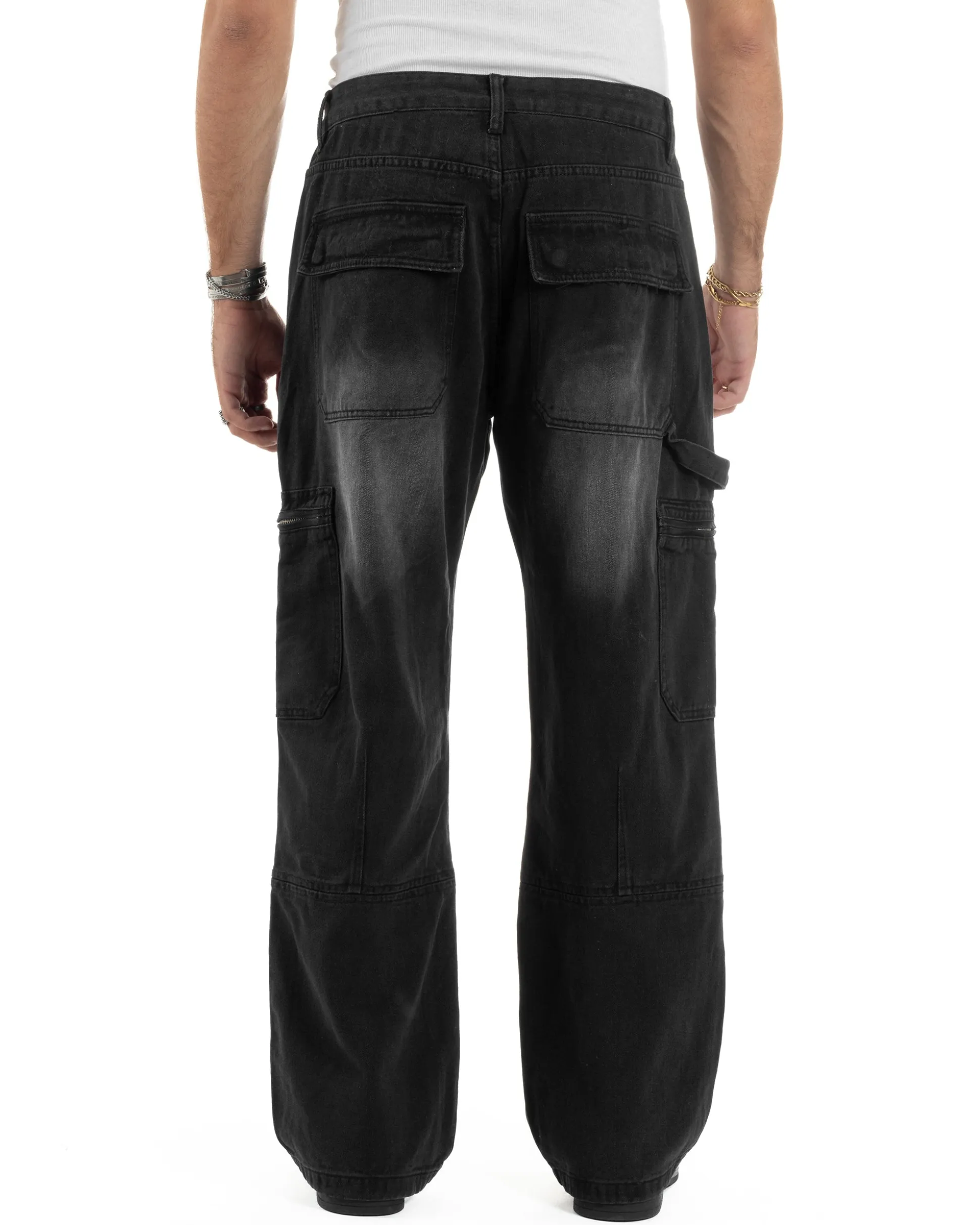 Jeans Uomo Carpenter Cargo Tasconi Baggy Nero JS1162A