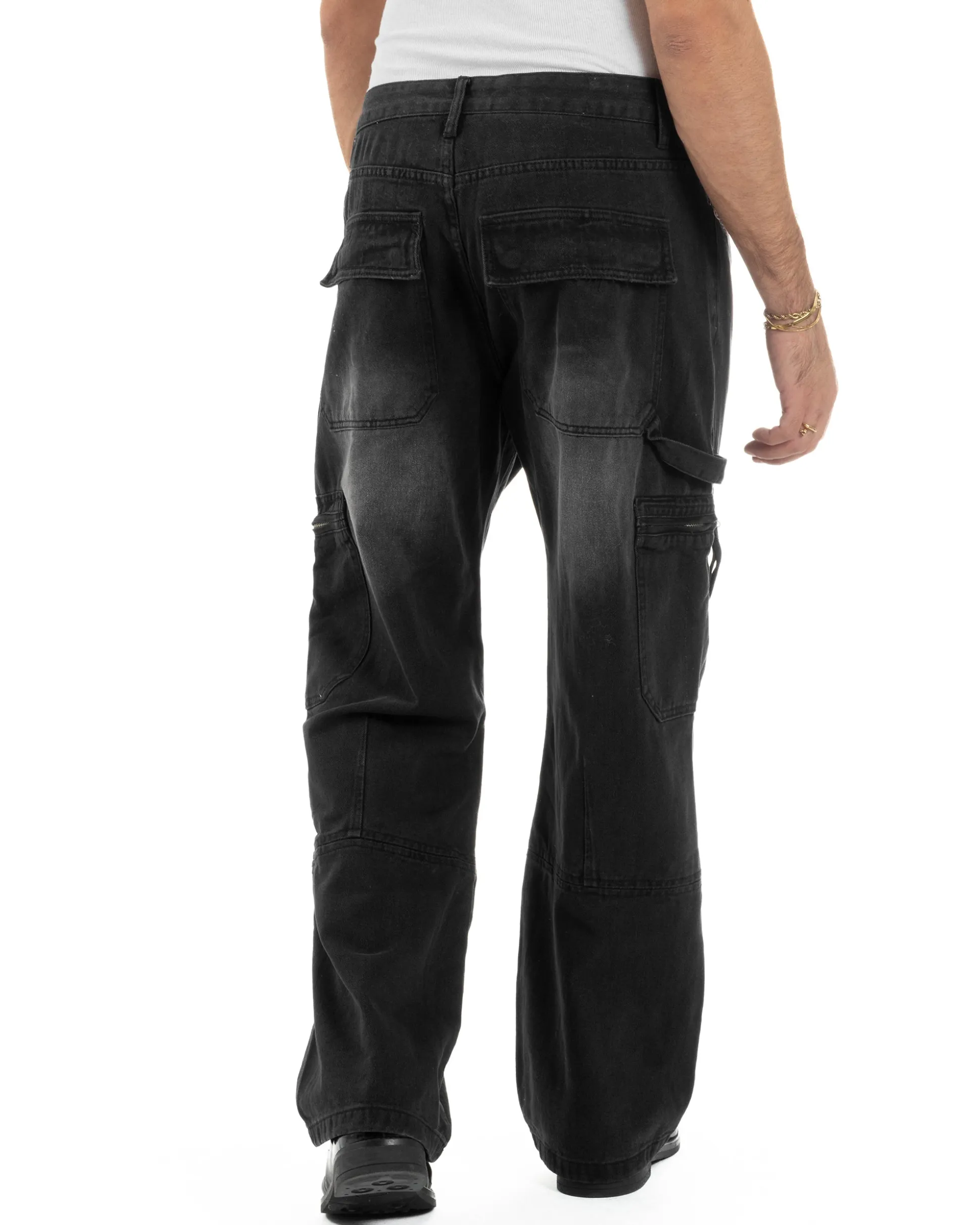 Jeans Uomo Carpenter Cargo Tasconi Baggy Nero JS1162A