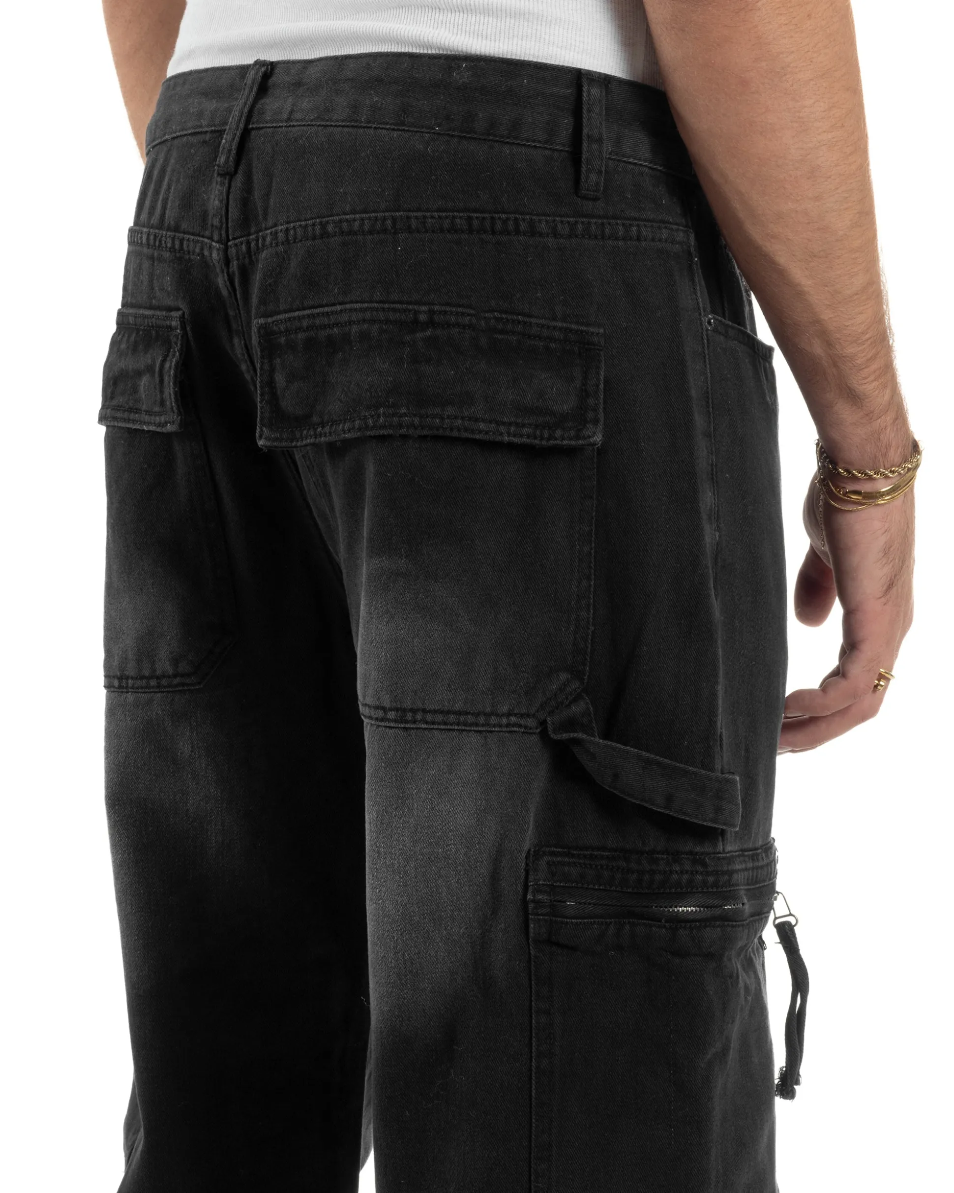 Jeans Uomo Carpenter Cargo Tasconi Baggy Nero JS1162A