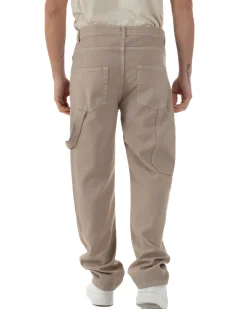 Jeans Uomo Carpenter Worker Pantaloni Baggy Cargo Comodo Fondo Largo Ampio Tinta Unita Beige GIOSAL-JS1088A
