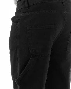 Jeans Uomo Carpenter Worker Pantaloni Baggy Cargo Comodo Fondo Largo Ampio Tinta Unita Nero GIOSAL-JS1089A