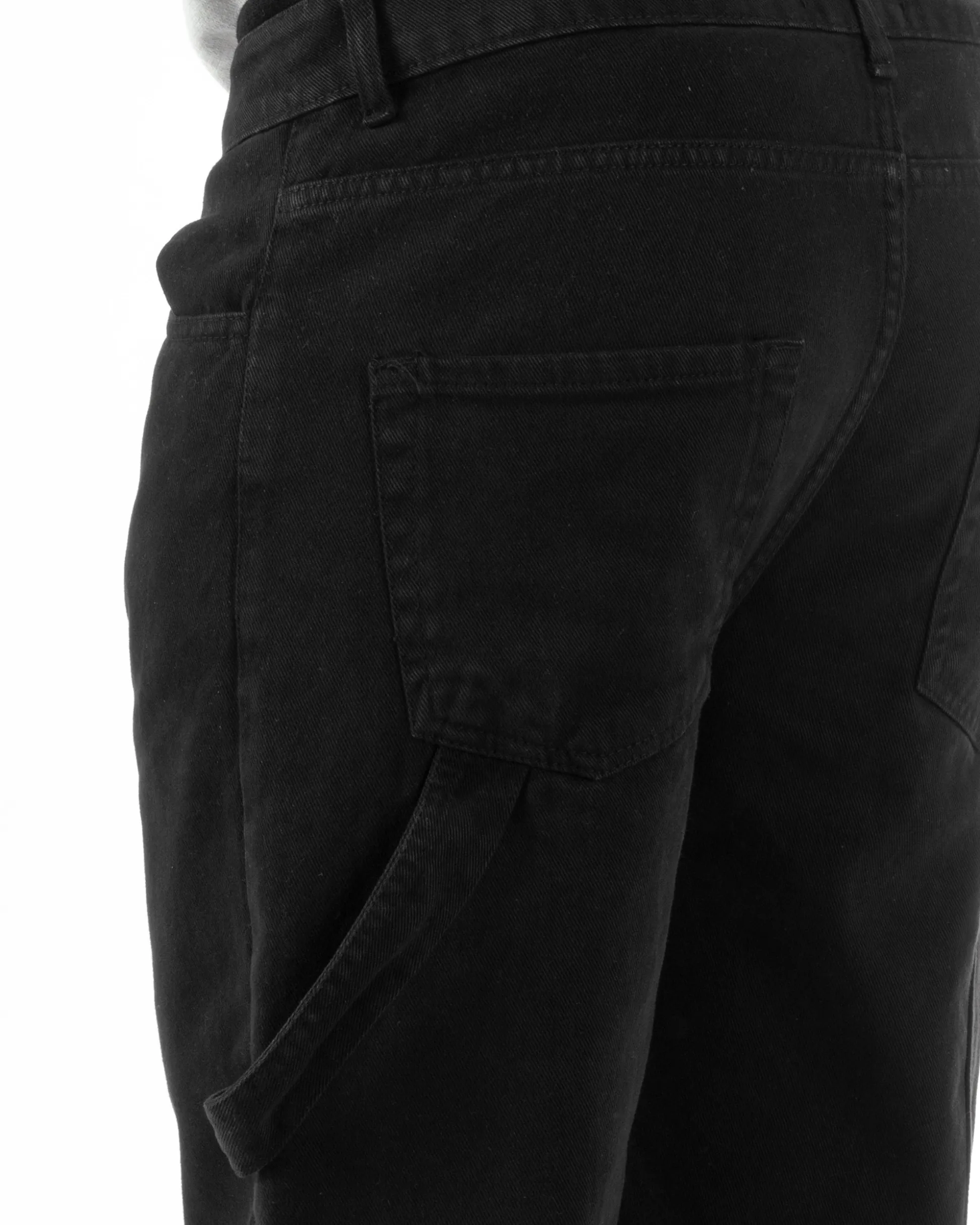 Jeans Uomo Carpenter Worker Pantaloni Baggy Cargo Comodo Fondo Largo Ampio Tinta Unita Nero GIOSAL-JS1089A