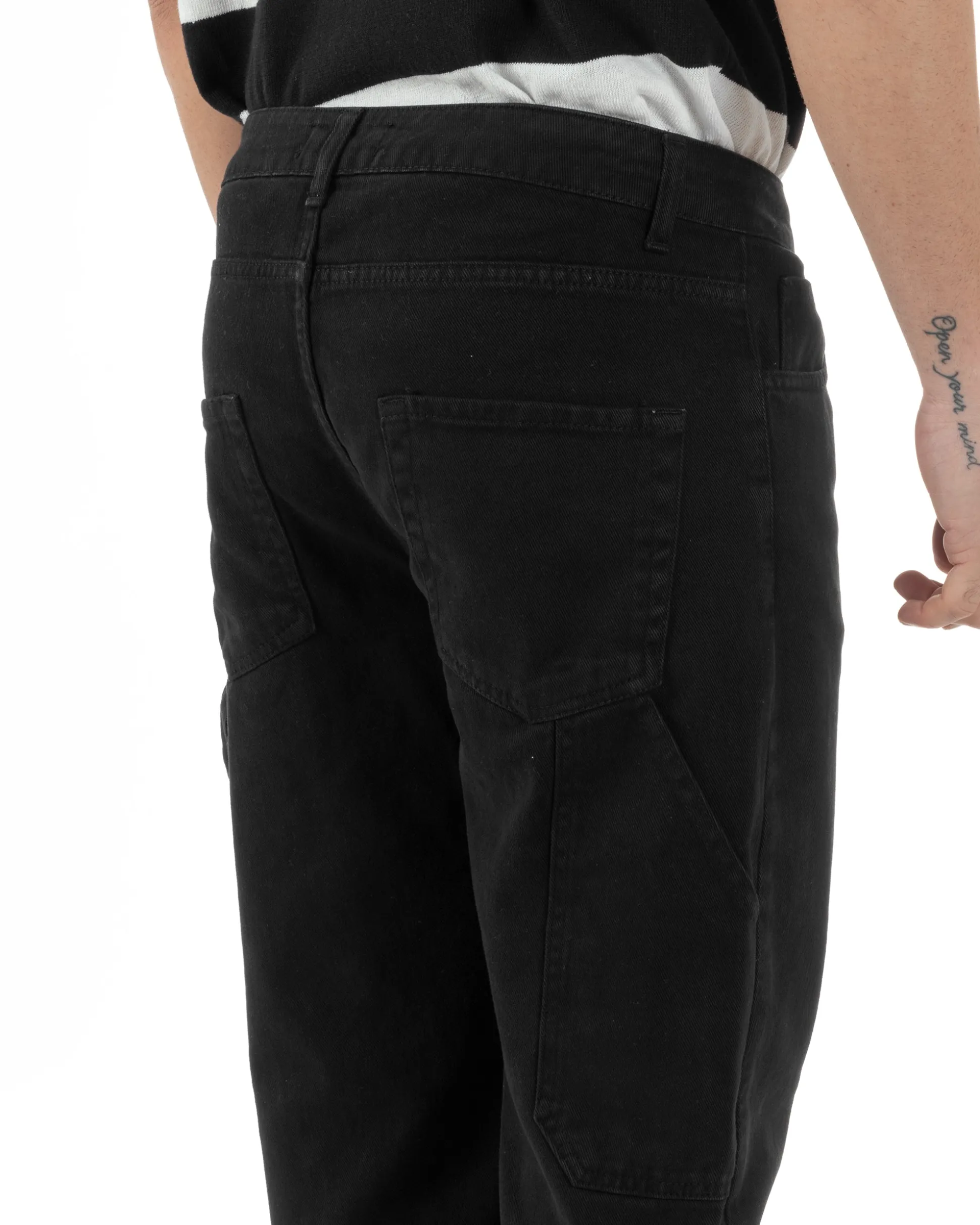 Jeans Uomo Carpenter Worker Pantaloni Baggy Cargo Comodo Fondo Largo Ampio Tinta Unita Nero GIOSAL-JS1089A