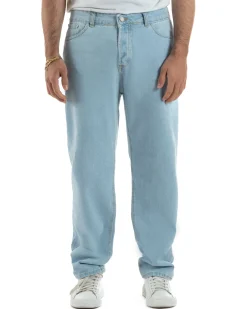 Jeans uomo cinque tasche baggy fit basic cotone denim chiaro GIOSAL-JS1187A