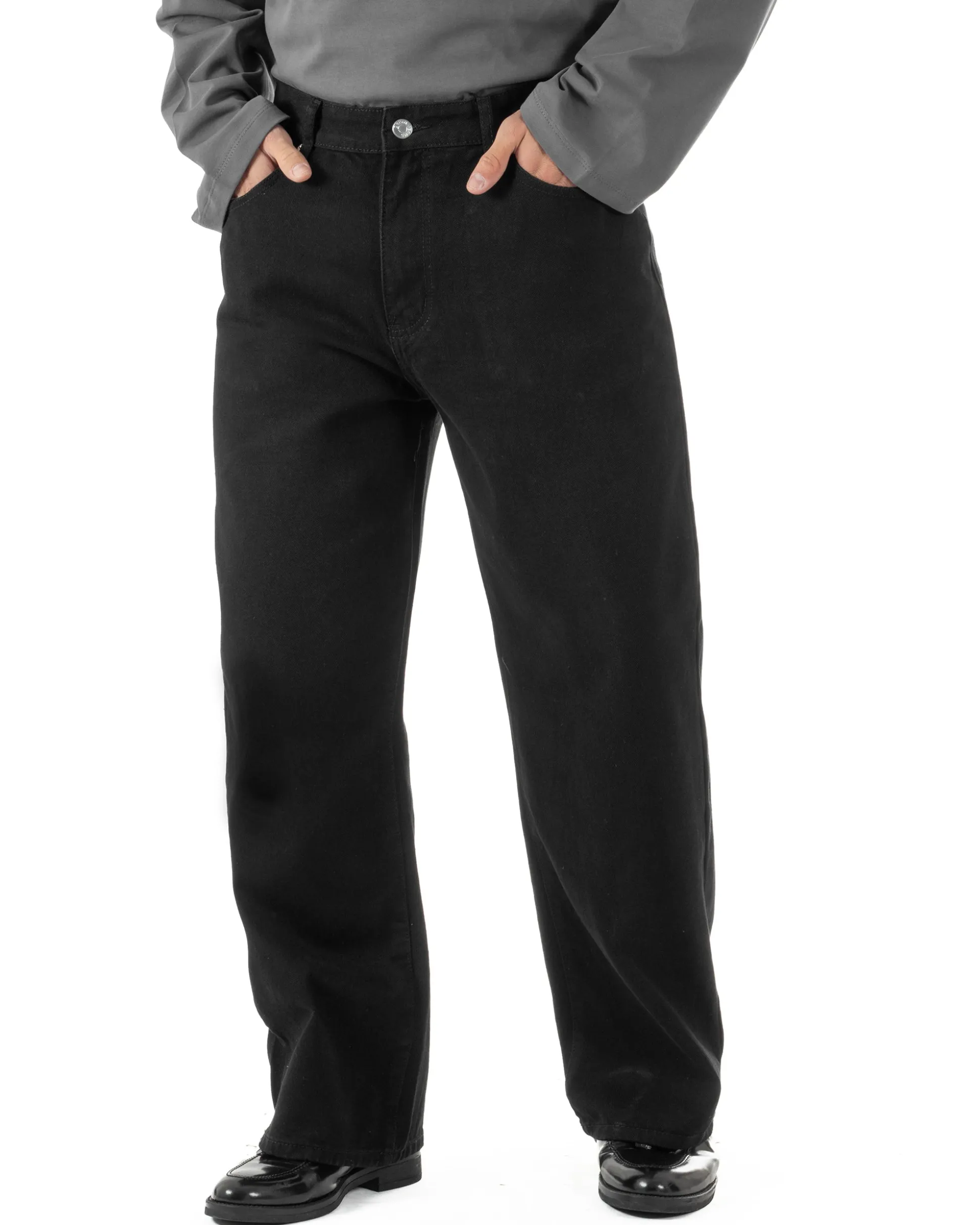 Jeans uomo cinque tasche baggy fit basic cotone nero GIOSAL-JS1179A