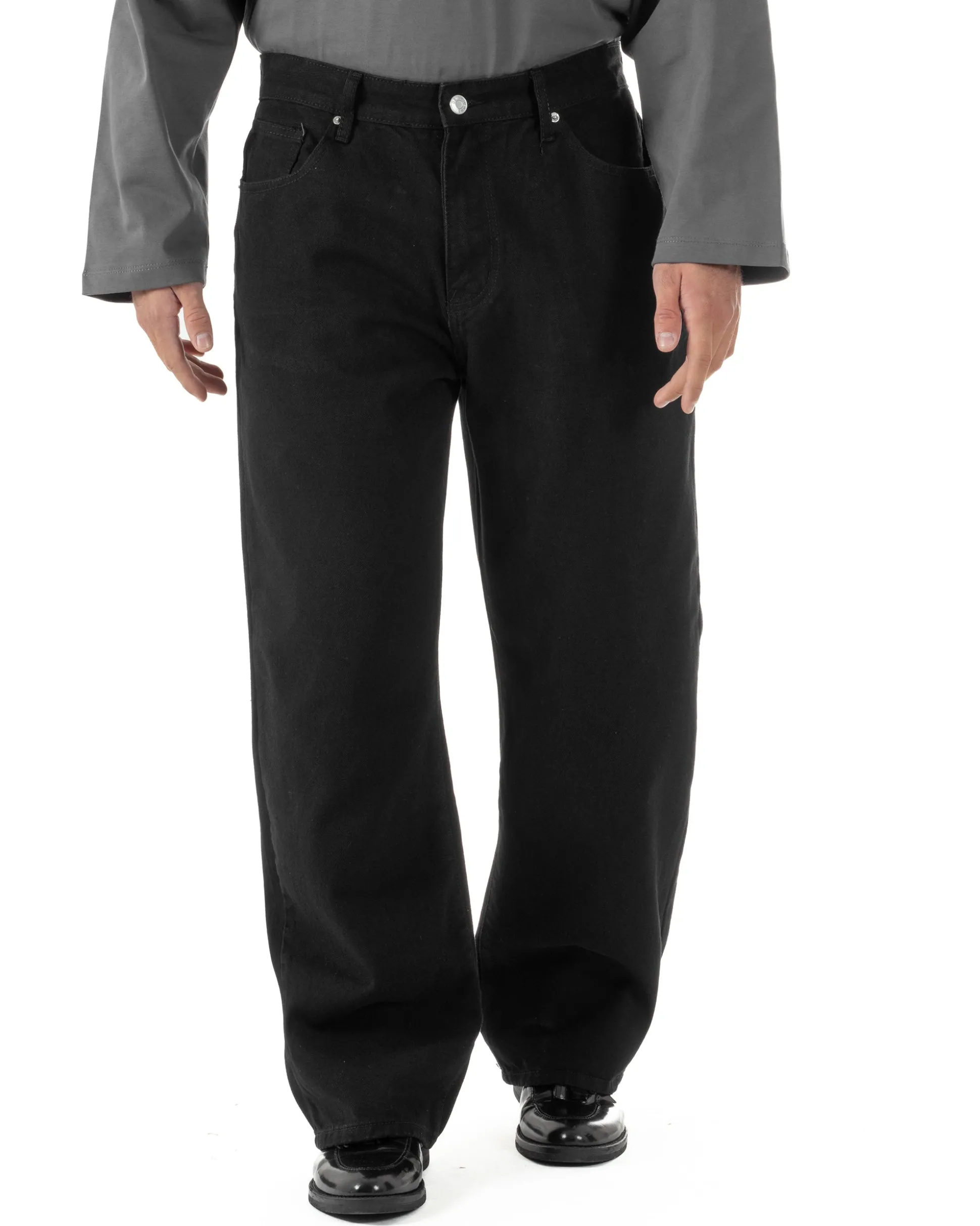 Jeans uomo cinque tasche baggy fit basic cotone nero GIOSAL-JS1179A
