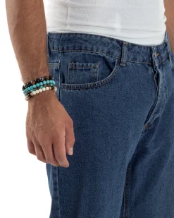 Jeans Uomo Cinque Tasche Baggy Fit Basic Denim Scuro JS1122A