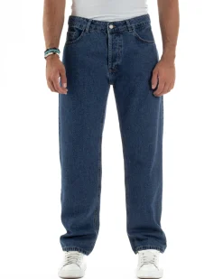 Jeans Uomo Cinque Tasche Baggy Fit Basic Denim Scuro JS1122A