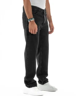 Jeans Uomo Cinque Tasche Baggy Fit Basic Denim Nero JS1123A
