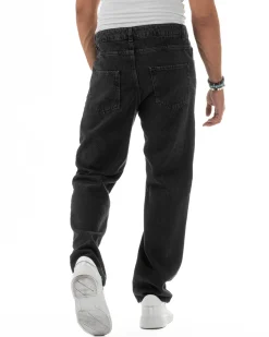 Jeans Uomo Cinque Tasche Baggy Fit Basic Denim Nero JS1123A