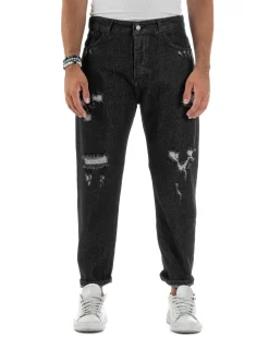 Jeans Uomo Cinque Tasche Regular Fit Rotture Basic Nero JS1125A