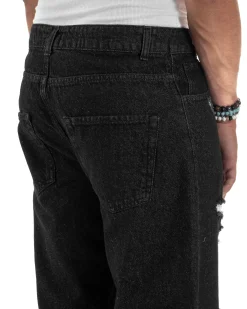Jeans Uomo Cinque Tasche Regular Fit Rotture Basic Nero JS1125A