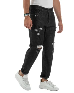 Jeans Uomo Cinque Tasche Regular Fit Rotture Basic Nero JS1125A