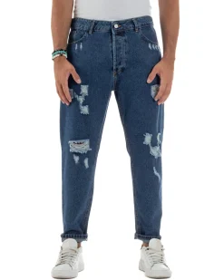 Jeans Uomo Cinque Tasche Regular Fit Rotture Basic Scuro JS1124A
