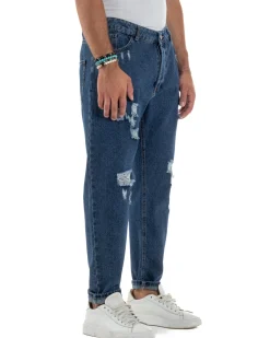 Jeans Uomo Cinque Tasche Regular Fit Rotture Basic Scuro JS1124A