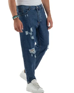 Jeans Uomo Cinque Tasche Regular Fit Rotture Basic Scuro JS1124A