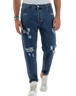 Jeans Uomo Cinque Tasche Regular Fit Rotture Basic Scuro JS1124A