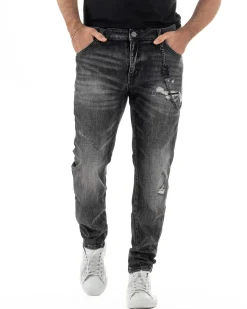 Jeans uomo cinque tasche slim fit sfumato rotture denim nero ICON IUD025