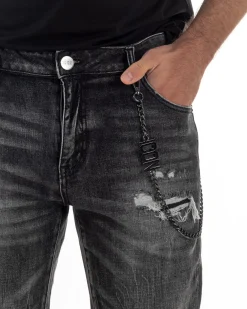 Jeans uomo cinque tasche slim fit sfumato rotture denim nero ICON IUD025