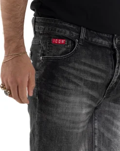 Jeans uomo cinque tasche slim fit sfumato rotture denim nero ICON IUD025