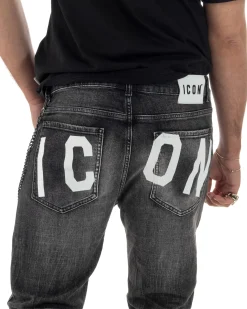 Jeans uomo cinque tasche slim fit sfumato rotture denim nero ICON IUD025