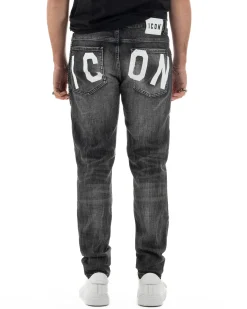 Jeans uomo cinque tasche slim fit sfumato rotture denim nero ICON IUD025