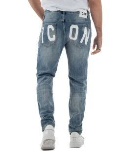 Jeans uomo cinque tasche slim fit sfumato rotture denim chiaro ICON IUD011
