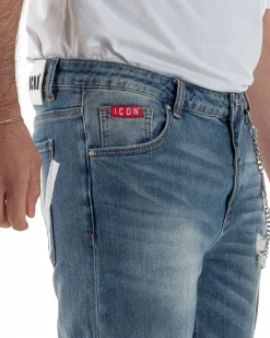 Jeans uomo cinque tasche slim fit sfumato rotture denim chiaro ICON IUD011