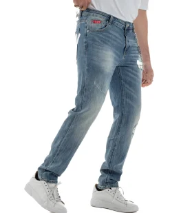 Jeans uomo cinque tasche slim fit sfumato rotture denim chiaro ICON IUD011