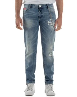 Jeans uomo cinque tasche slim fit sfumato rotture denim chiaro ICON IUD011