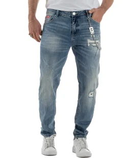 Jeans uomo cinque tasche slim fit sfumato rotture denim chiaro ICON IUD011