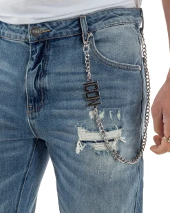 Jeans uomo cinque tasche slim fit sfumato rotture denim chiaro ICON IUD011