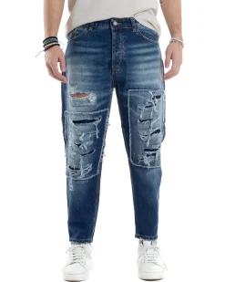 Jeans Uomo Cinque Tasche Stone Washed Con Rotture Comodo Regular Fit Casual Denim GIOSAL-JS1071A