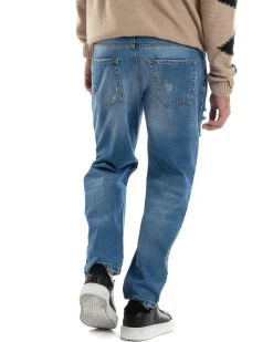 Jeans Uomo Con Rotture Stone Washed Pantaloni Cinque Tasche Cotone Casual Lavaggio Medio Denim GIOSAL-JS1058A