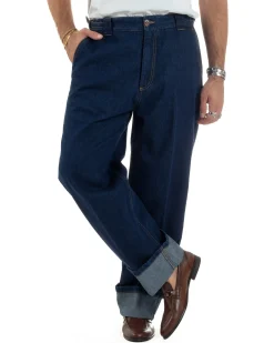 Jeans Uomo Gurkha Pants Baggy Pantaloni Fibbie Denim Scuro Berna M-252122