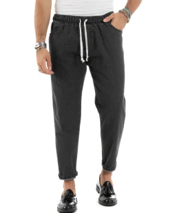 Jeans uomo jogger loose fit pantalaccio basic denim nero GIOSAL-JS1047A