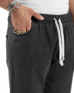 Jeans uomo jogger loose fit pantalaccio basic denim nero GIOSAL-JS1047A