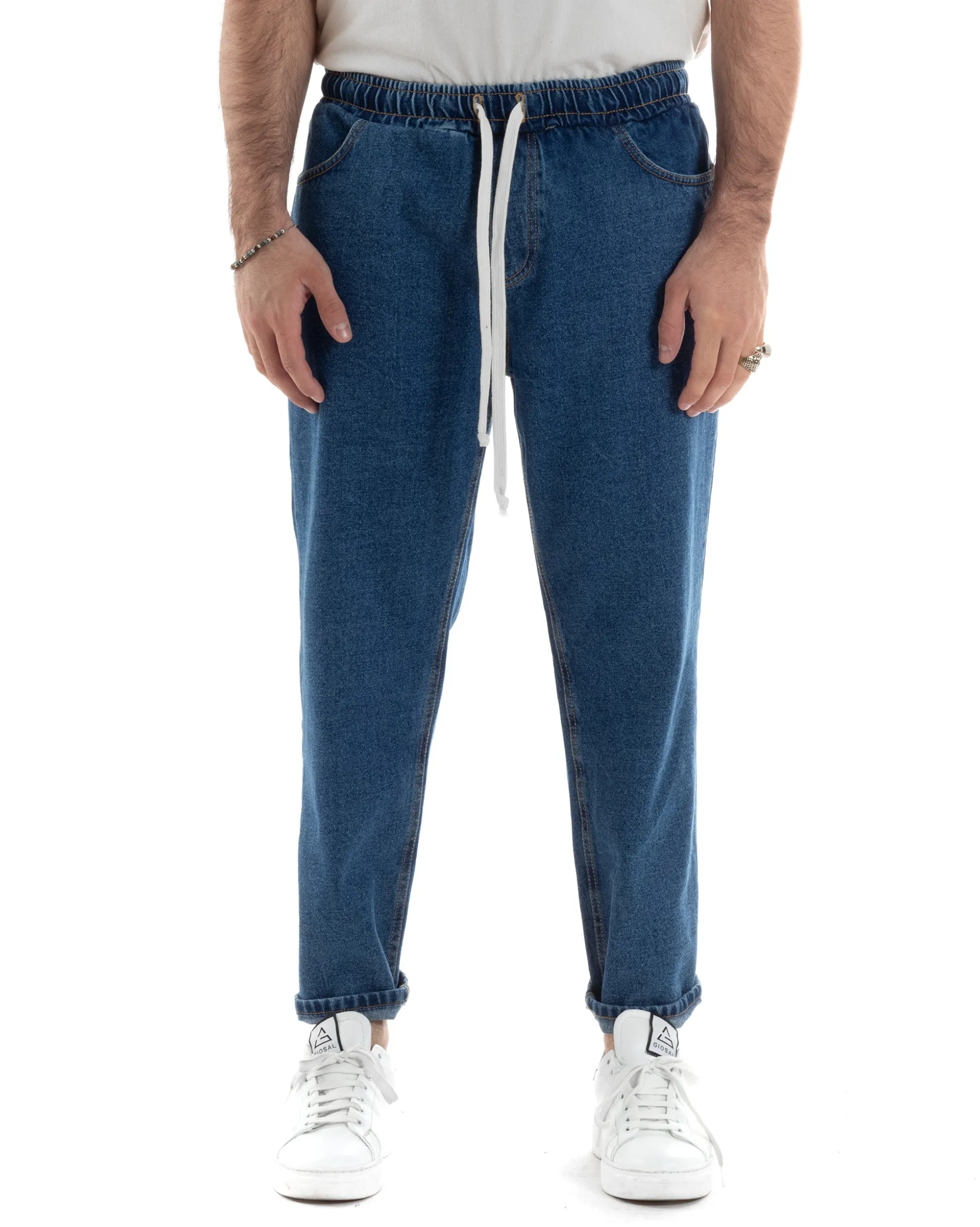 Jeans uomo jogger loose fit pantalaccio basic denim scuro GIOSAL-JS1079A
