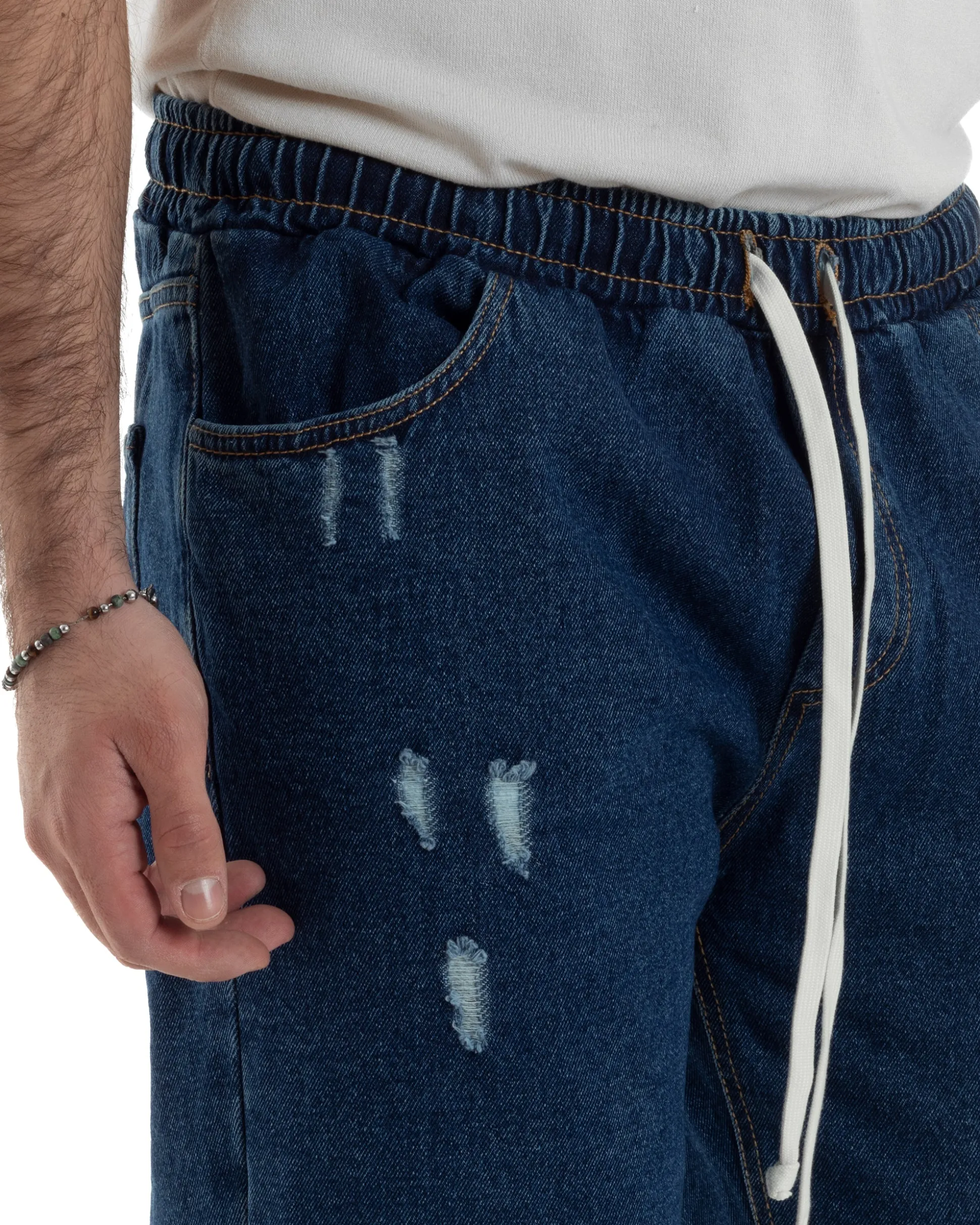 Jeans Uomo Jogger Loose Fit Pantalaccio Con Rotture Denim Scuro JS1082A