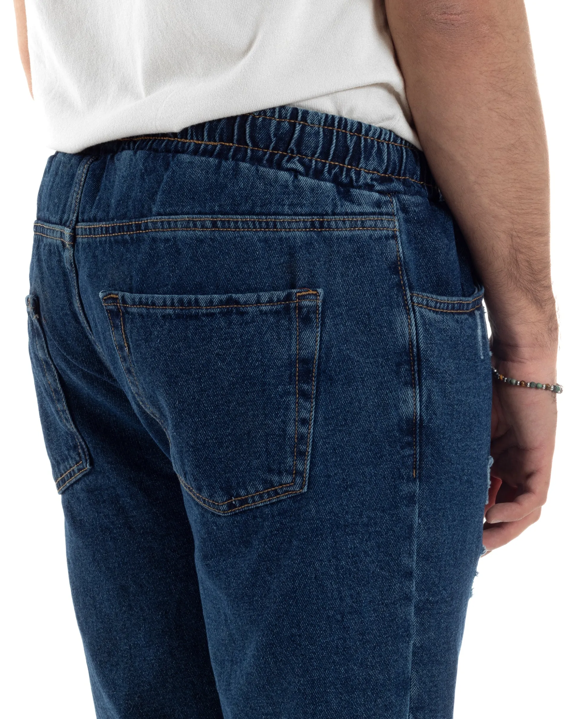 Jeans Uomo Jogger Loose Fit Pantalaccio Con Rotture Denim Scuro JS1082A