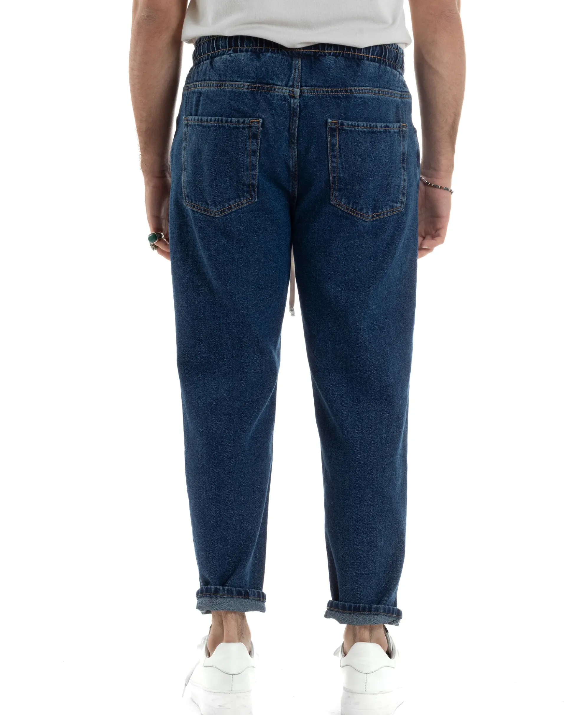 Jeans Uomo Jogger Loose Fit Pantalaccio Con Rotture Denim Scuro JS1082A