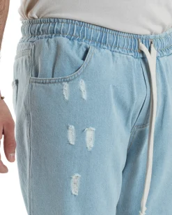 Jeans Uomo Jogger Loose Fit Pantalaccio Con Rotture Denim Chiaro JS1083A