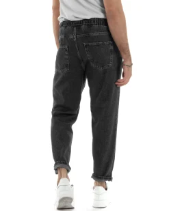Jeans Uomo Jogger Loose Fit Pantalaccio Con Rotture Denim Nero JS1084A
