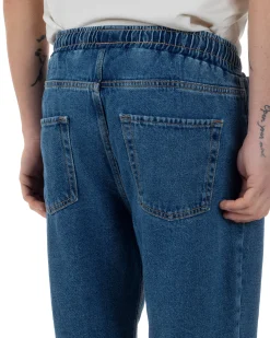 Jeans Uomo Jogger Taglio Ginocchio Basic Pantalaccio Loose Fit Denim Scuro JS1096A