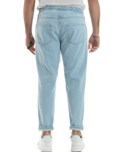 Jeans Uomo Jogger Taglio Ginocchio Basic Pantalaccio Loose Fit Denim Medio JS1112A