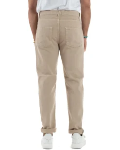 Jeans Uomo Loose Fit Pantaloni Cotone Casual Basic Beige JS1113A