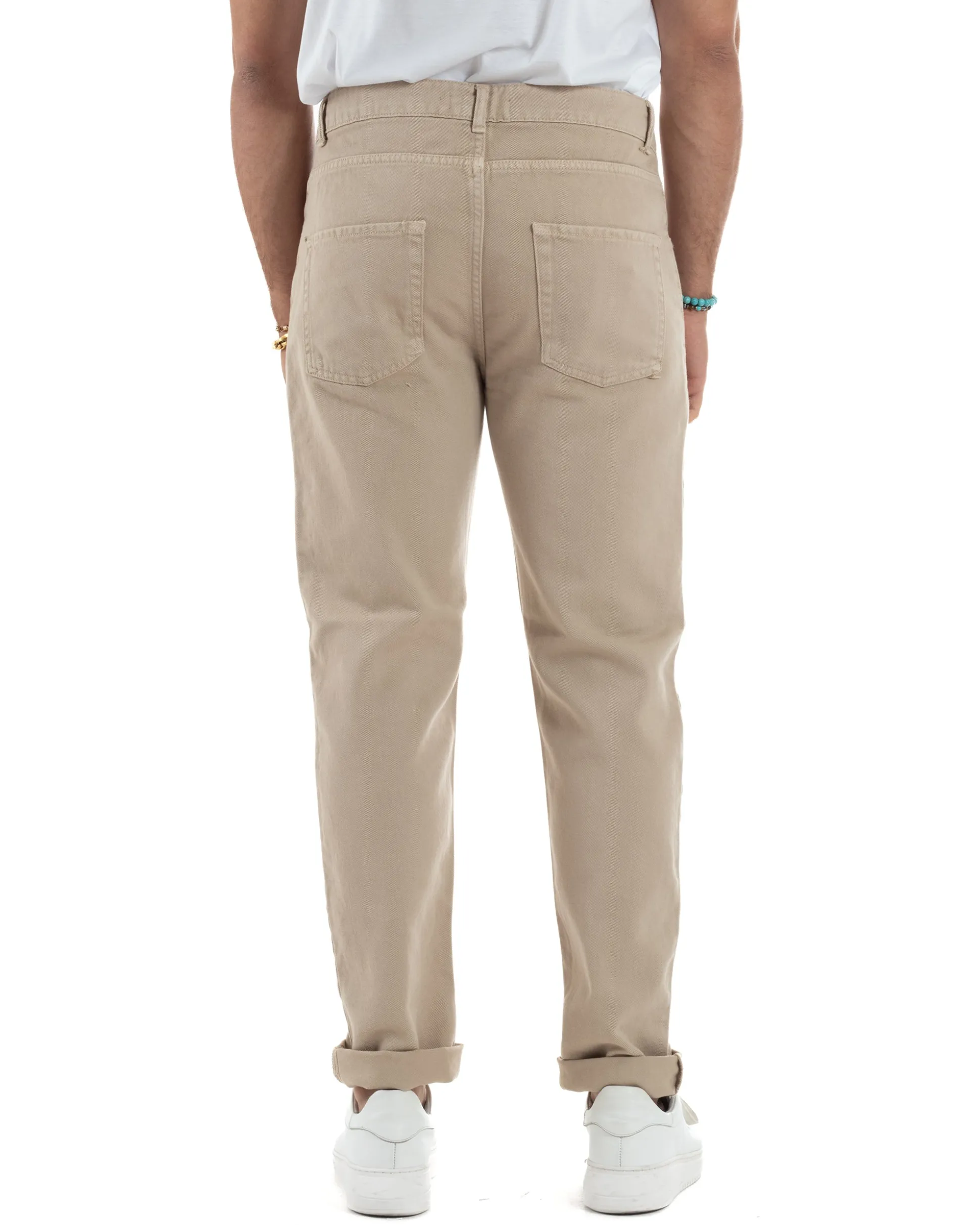 Jeans Uomo Loose Fit Pantaloni Cotone Casual Basic Beige JS1113A