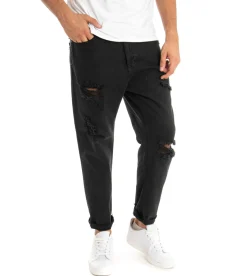 Jeans uomo loose fit pantaloni con rotture casual basic nero GIOSAL-P3278A
