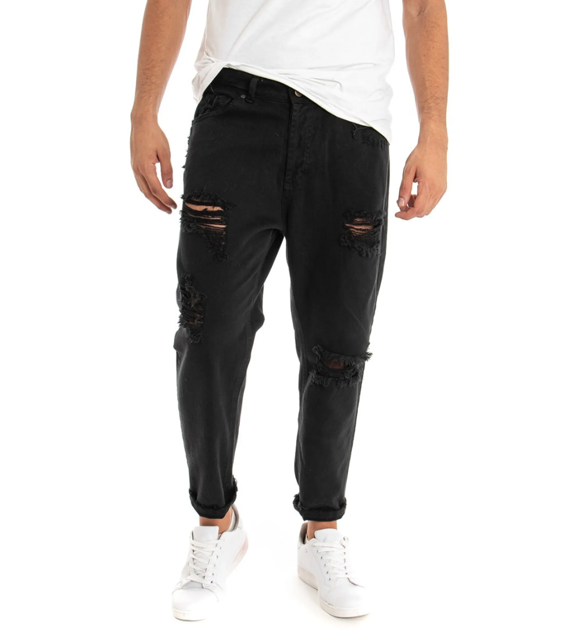 Jeans uomo loose fit pantaloni con rotture casual basic nero GIOSAL-P3278A